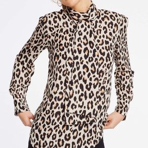 Ann Taylor Petite Spotted / Leopard Bow Blouse